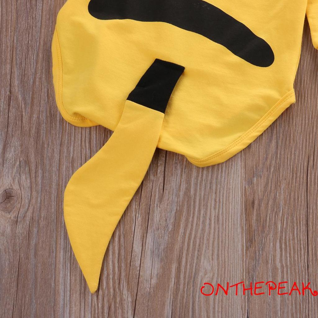 Ont-bộ Áo Liền Quần Liền Thân Tay Dài Có Mũ Trùm Hình pikachu Hoạt Hình Giản Dị Cho Bé Sơ Sinh