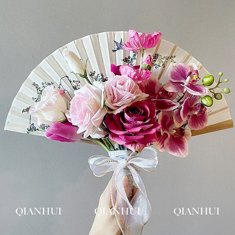Quạt Xếp Cầm Tay Đính Nơ Phong Cách Trung Hoa Mới Cho Đám Cưới