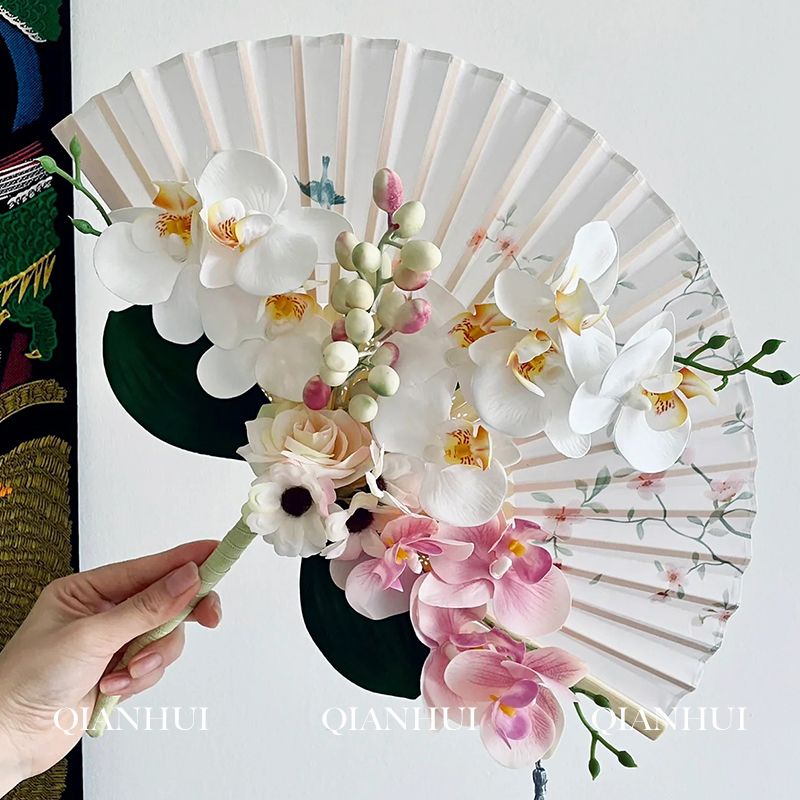 Quạt Xếp Cầm Tay Đính Nơ Phong Cách Trung Hoa Mới Cho Đám Cưới