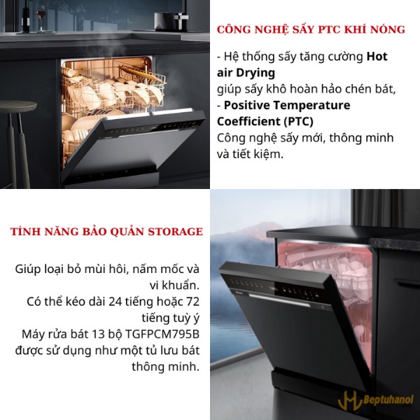 Máy Rửa Chén Bát Texgio 13 Bộ Sấy Khí Nóng, Diệt Khuẩn UV TGFPCM795B - Hàng Chính Hãng, Bảo Hành 3 Năm