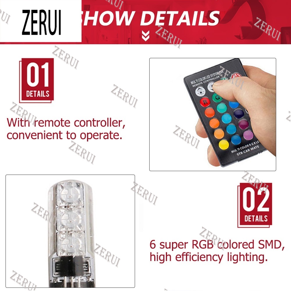 Zr Đèn led 6 Bóng 12v smd rgb Kèm Điều Khiển Từ Xa Dành Cho Ô Tô Xe Máy t10 5050 smd rgb