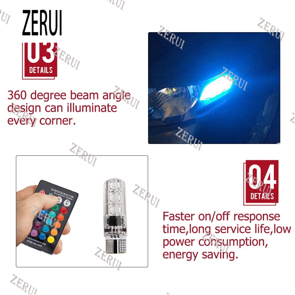 Zr Đèn led 6 Bóng 12v smd rgb Kèm Điều Khiển Từ Xa Dành Cho Ô Tô Xe Máy t10 5050 smd rgb