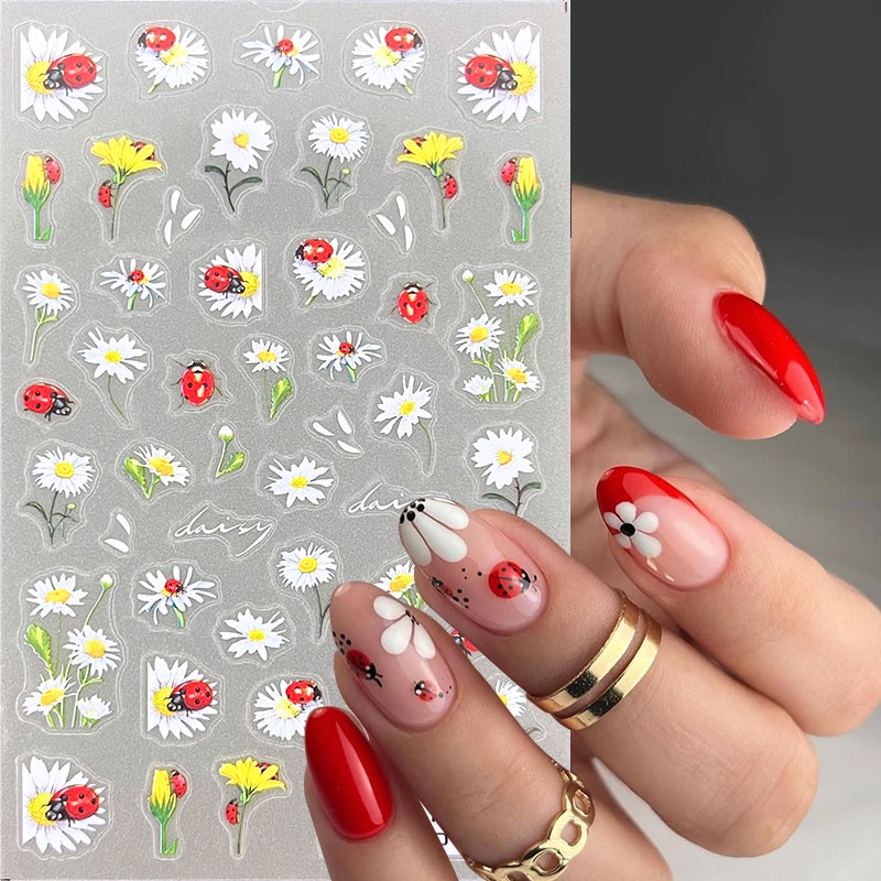 UR Sugar Nhãn Dán Trang Trí Móng Tay 3d Tự Dính Hình Hoa Cúc Xinh Xắn
