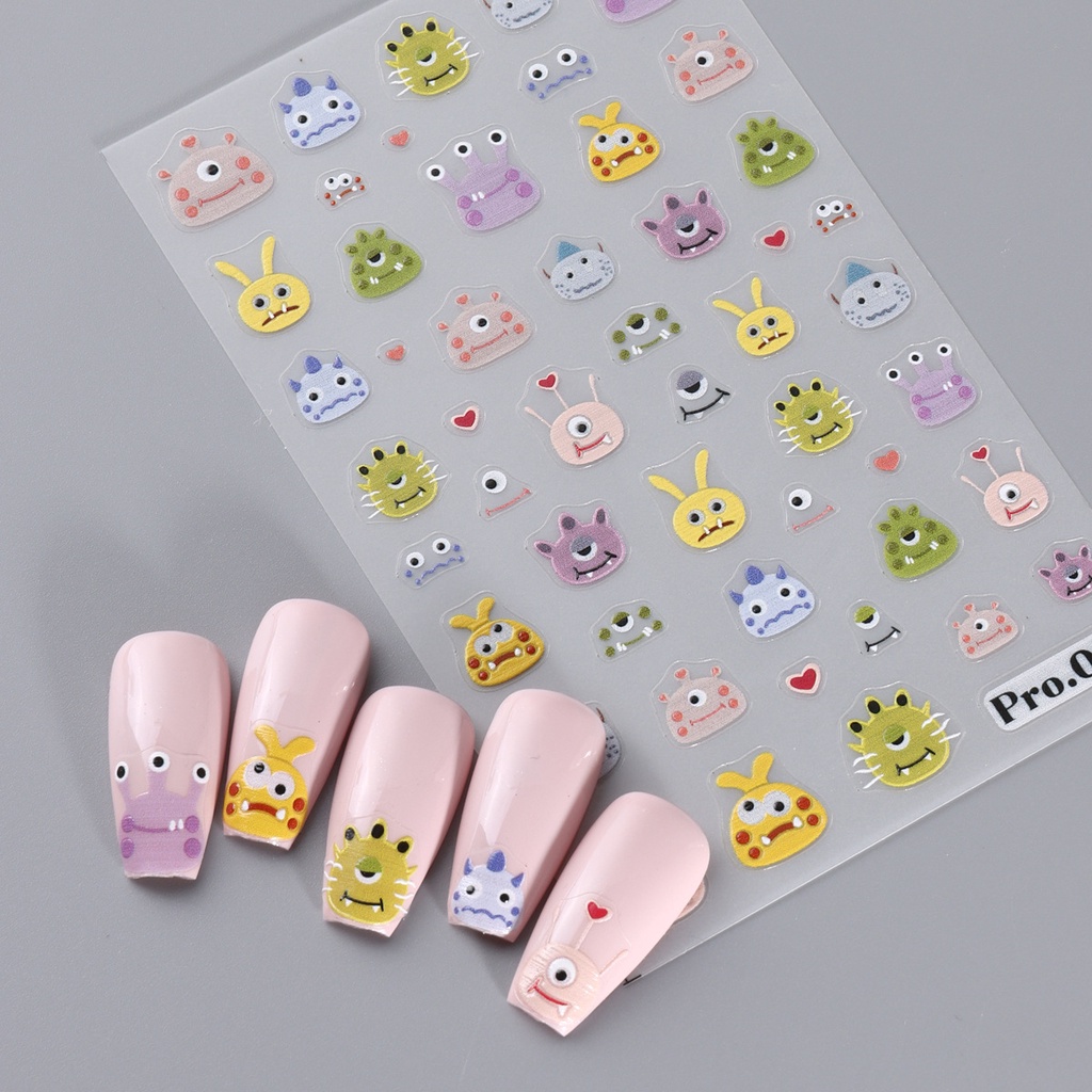 Dễ Thương Miếng Dán Trang Trí Móng Tay 5d Hình Mèo Đen / Bánh waffle / Kem / Cầu Vồng / Quái Vật Nhỏ Xinh