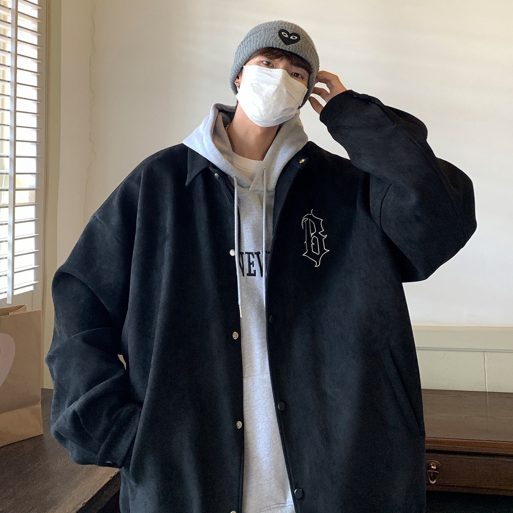 Áo Khoác Da Cừu Cao Cấp Dáng Rộng Thêu Hình Phong Cách Âu Mỹ Thời Trang Xuân Thu Cao Cấp Cho Nam