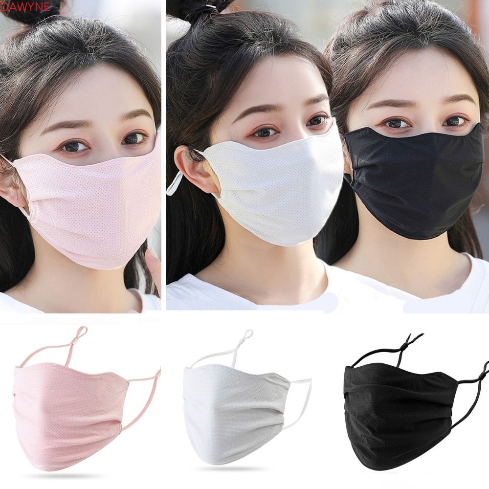 Khẩu Trang Chống Nắng Bằng Lụa Lạnh Màu Trơn Phối Lưới Thoáng Khí Cho Nữ