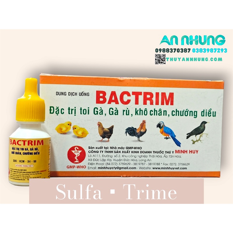 Ngừa gà rù, gà toi, khô chân, chướng diều  trên gà vịt Bactim 10ml