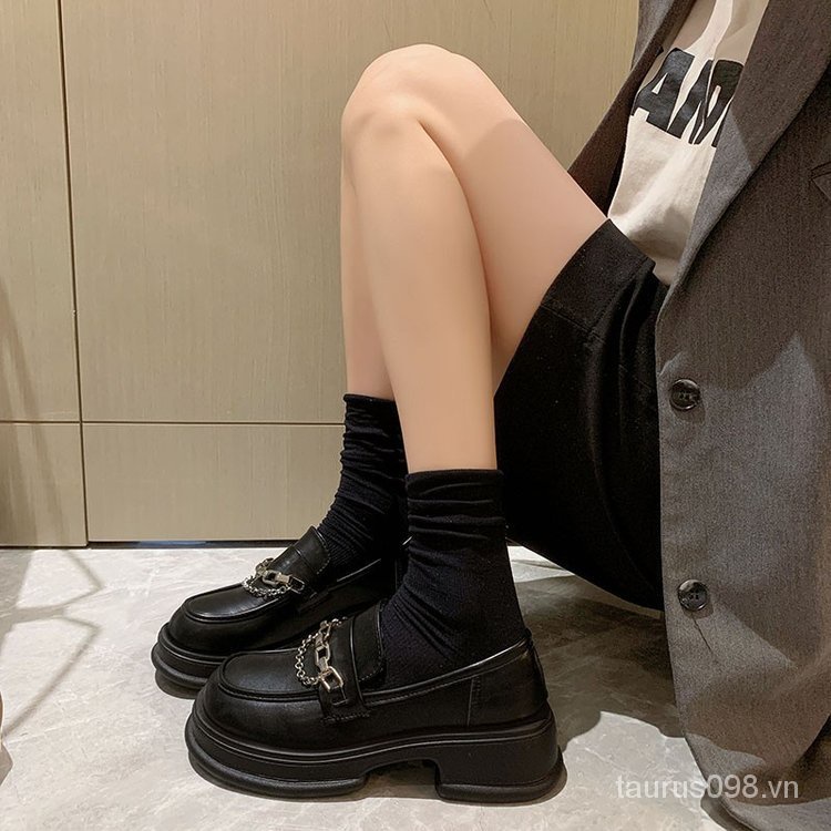 Giày mary jane 2023 Gót Vừa Mũi Tròn Chất Liệu Cao Su pu Dày Dặn 3-5cm