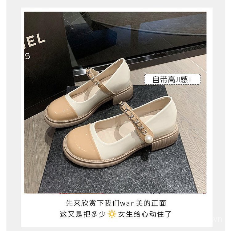 Giày Búp Bê Da pu Gót Thấp Mũi Tròn Thời Trang 2023 mary jane
