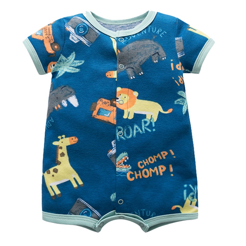 Bộ Áo Liền Quần Tay Ngắn In Hình Thú Hoạt Hình Dễ Thương Dành Cho Bé Trai Sơ Sinh