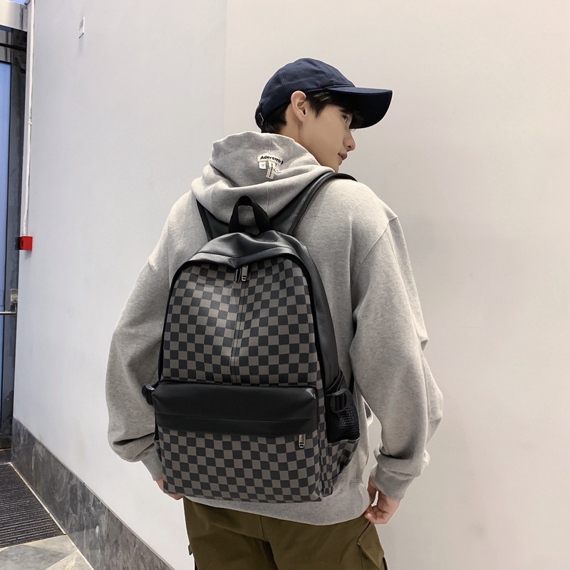 Ba Lô Da Họa Tiết Sọc Caro Phong Cách Âu Mỹ Thời Trang Đường Phố Cho Nam Và Nữ