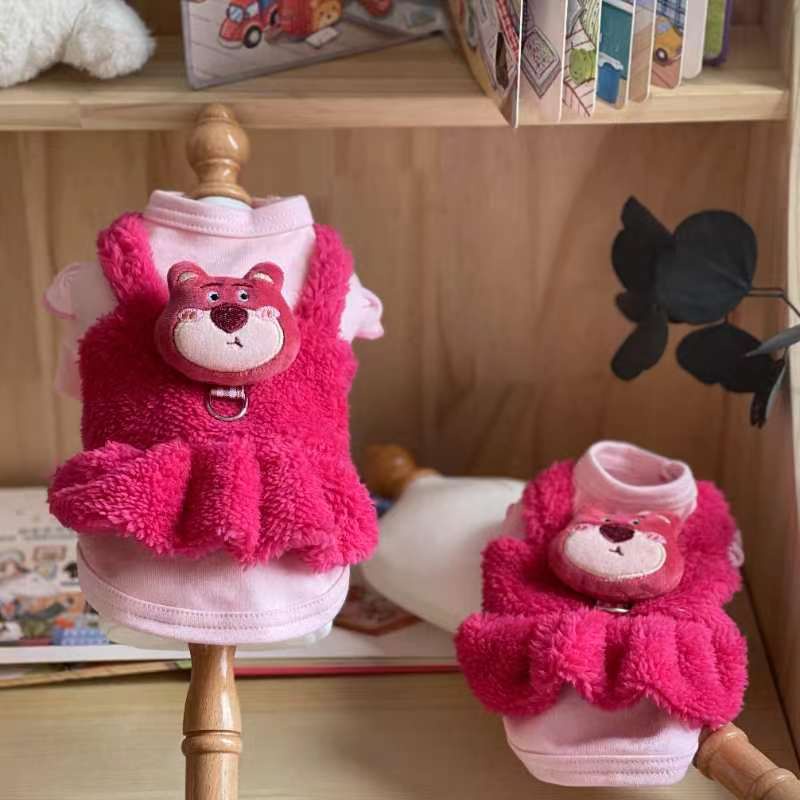 Dễ Thương Đầm Hóa Trang Phối Bèo Nhún Họa Tiết Dâu Tây / Gấu Bông Đáng Yêu Cho Thú Cưng