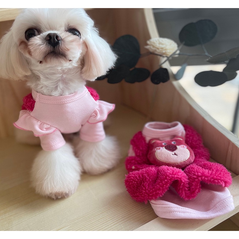 Dễ Thương Đầm Hóa Trang Phối Bèo Nhún Họa Tiết Dâu Tây / Gấu Bông Đáng Yêu Cho Thú Cưng