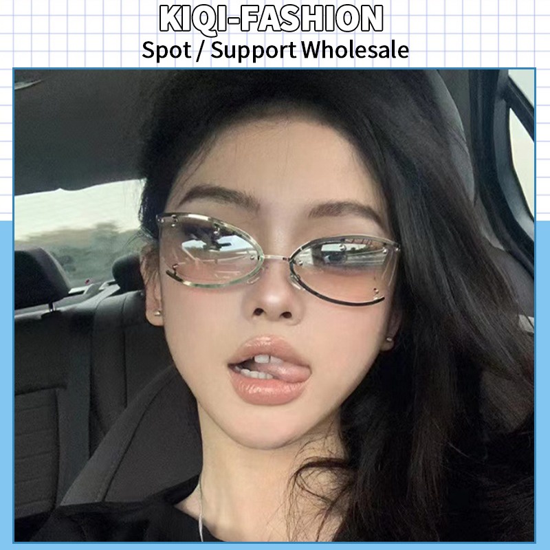 (KIQI-FASHION) COD Kính Mát Mắt Mèo Gọng Kim Loại Chống Tia uv400 Y2K Thời Trang