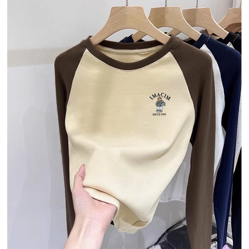 Áo Thun 100% cotton Tay Dài In Họa Tiết Phong Cách Hàn Quốc Dành Cho Nữ