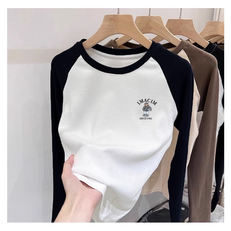 Áo Thun 100% cotton Tay Dài In Họa Tiết Phong Cách Hàn Quốc Dành Cho Nữ