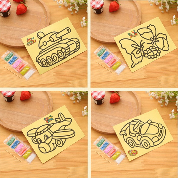 Tranh cát nhiều màu cho bé thỏa sức sáng tạo, Tranh cát tập tô màu kích thước 12cm x 9cm