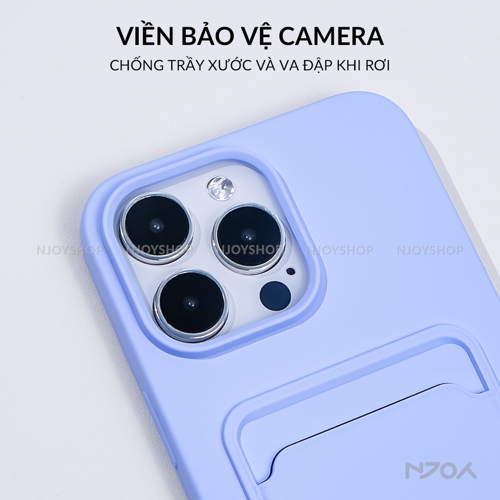 Ốp Điện Thoại Silicon Dẻo Có Ngăn Đựng Thẻ Lưng Nhám Màu Đen Tím Hồng cho Dt iPhone 11 12 13 14 15 Pro Max Njoyshop