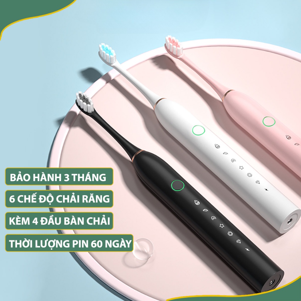 Bàn Chải Điện Sonic X2 Model - Máy đánh răng máy sóng âm công nghệ Đức - Tặng kèm 3 đầu thay thế