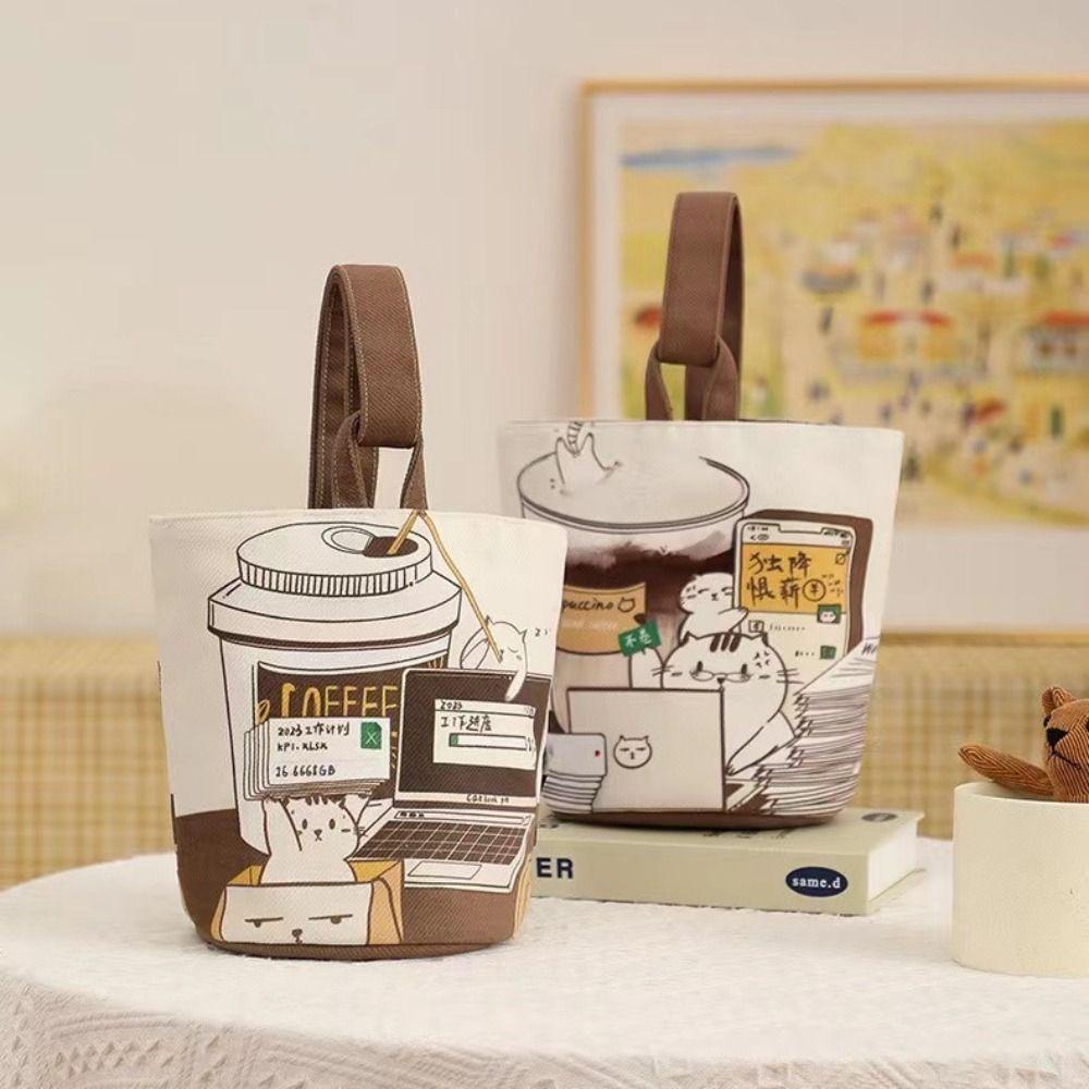 Dalton Túi Xách Vải canvas Cỡ Lớn In Hình Mèo Hoạt Hình Phong Cách Hàn Quốc