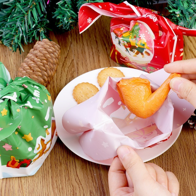 Set 10 / 50 Túi Nhựa Đựng Kẹo Giáng Sinh Hình Tai Thỏ Hoạt Hình Ông Già Noel Người Tuyết / Ông Già Noel