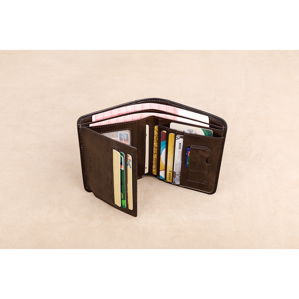 Ví Da Bò Thật Dáng Ngắn Có Kẹp Tiền Phong Cách retro Cho Nam