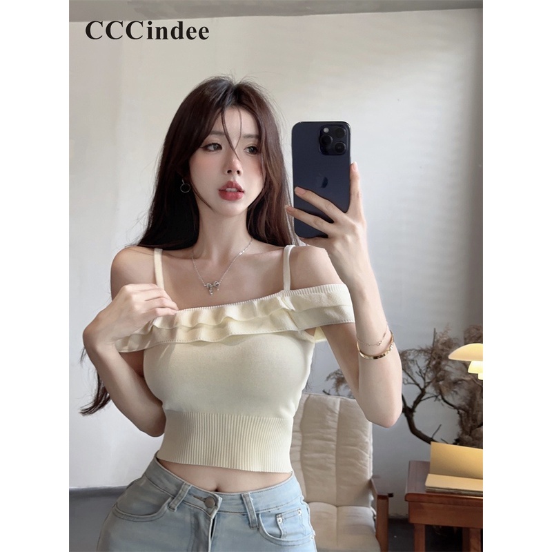 Cccindee Áo Hai Dây Ôm Dáng Màu Tương Phản Thời Trang Mới 2023 Dành Cho Bạn Nữ