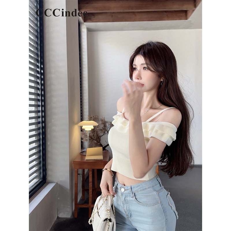 Cccindee Áo Hai Dây Ôm Dáng Màu Tương Phản Thời Trang Mới 2023 Dành Cho Bạn Nữ