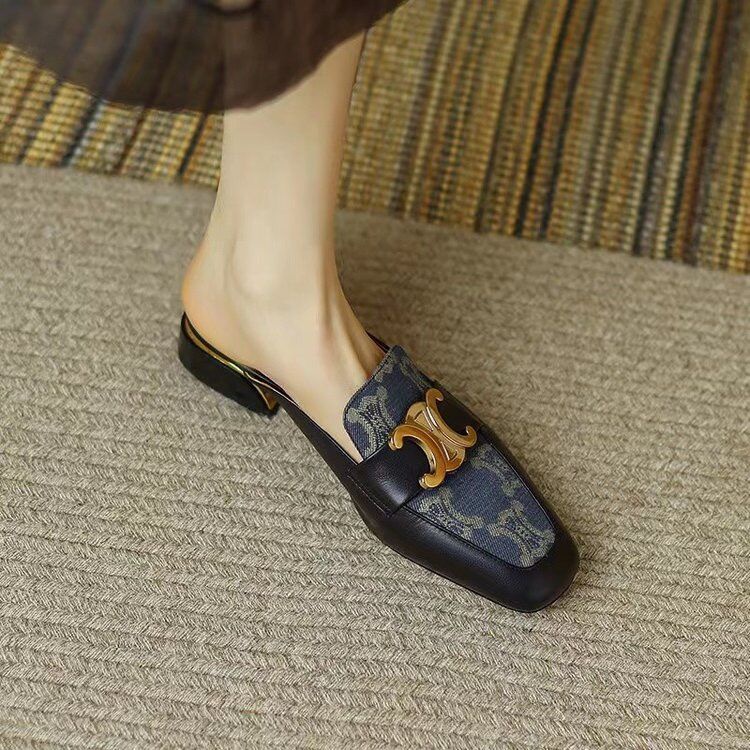 Dép Bít Mũi Đế Bằng Phong Cách retro Cho Nữ