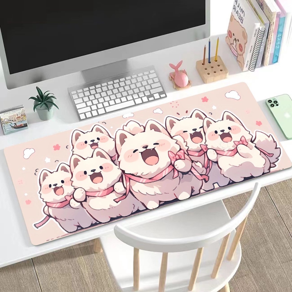 Tấm Lót Chuột Và Bàn Phím Máy Tính Cỡ Lớn Không Trượt In Hình Gấu Trúc / Mèo Dễ Thương Kích Thước 90x40 80x30