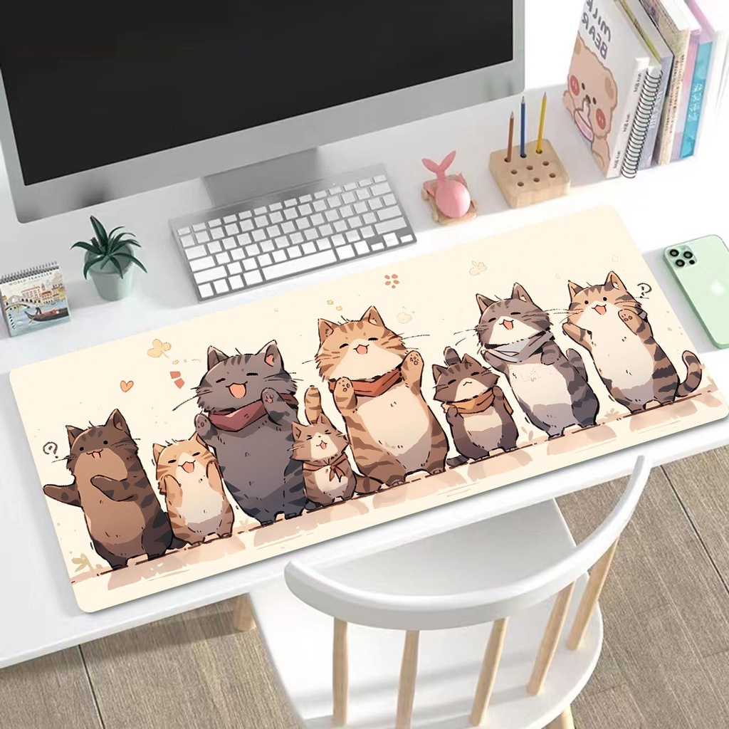 Tấm Lót Chuột Và Bàn Phím Máy Tính Cỡ Lớn Không Trượt In Hình Gấu Trúc / Mèo Dễ Thương Kích Thước 90x40 80x30
