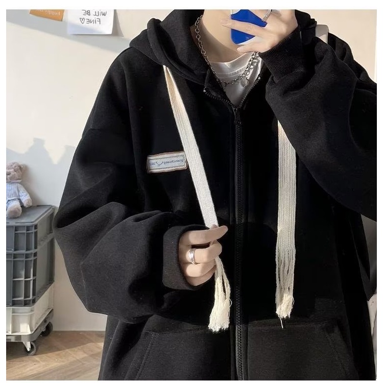 Áo Khoác hoodie Dáng Rộng Có Khóa Kéo plus size m-8xl Thời Trang Thu Đông Cho Nam