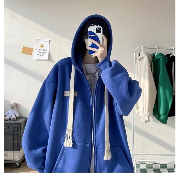 Áo Khoác hoodie Dáng Rộng Có Khóa Kéo plus size m-8xl Thời Trang Thu Đông Cho Nam