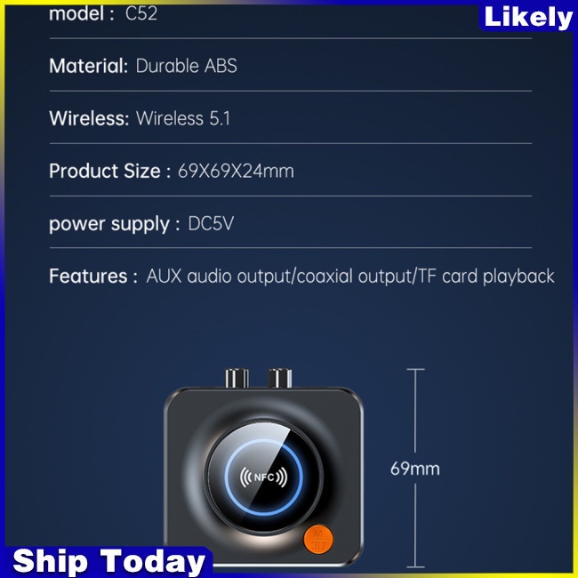 Bộ Nhận Tín Hiệu Âm Thanh nfc bluetooth 5.1 3.5mm aux rca Cho Loa Xe Hơi