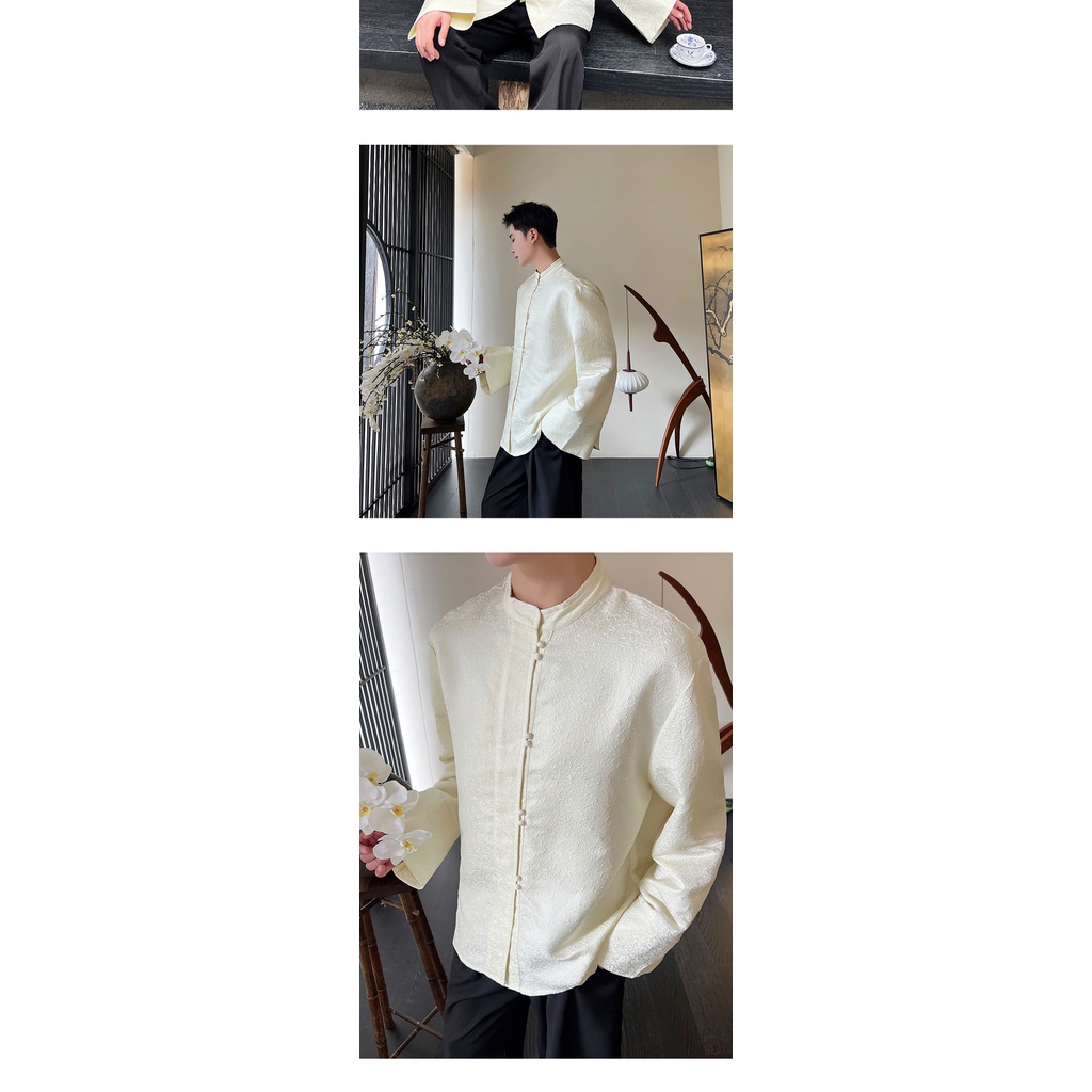 September Áo Sơ Mi Tay Dài Loe Cổ Đứng Cài Khuy Kiểu Trung Hoa Thời Trang Mùa Thu Cho Nam