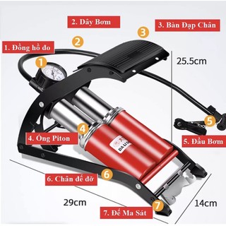 Bơm đạp chân mini 2 ống bơm xe đạp xe máy, ô tô, bơm phao, bóng... bằng chân mini tiện dụng