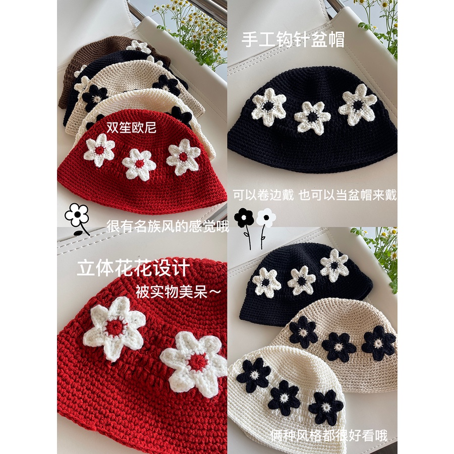 Mũ Xô Đan Len cotton Dệt Tay Phong Cách niche Hàn Quốc Thiết Kế Hợp Thời Trang Cho Nữ