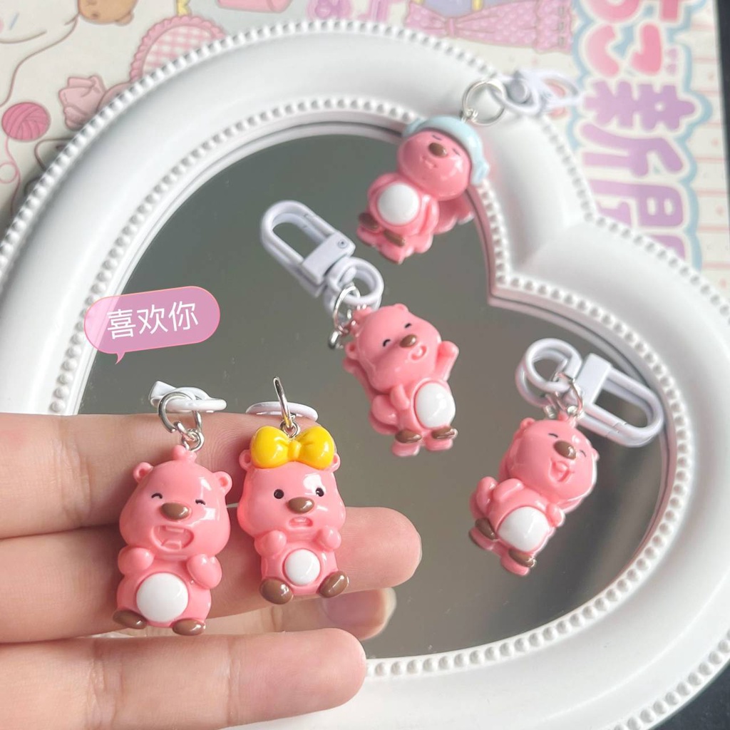 Móc Khóa Gắn Balo Đi Học Họa Tiết Hoạt Hình Màu Trắng Dễ Thương