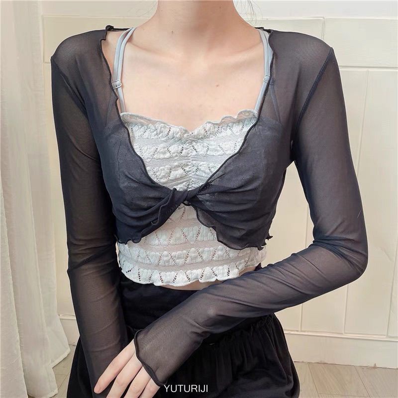 Áo Thun Lưới Tay Dài Xuyên Thấu Gợi Cảm Phong Cách Mới Cho Nữ Đi Biển