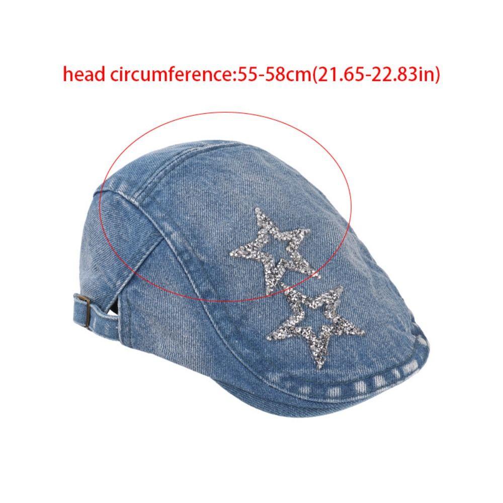 Ellaub Mũ beret Vải denim Họa Sĩ Thời Trang Đường Phố Hàn Quốc