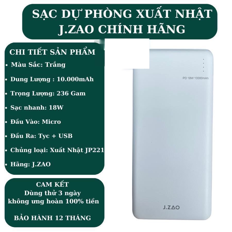 Sạc dự phòng 10000mAh chính hãng Xuất Nhật J.ZAO Cho mọi dòng máy Bảo hành 12 tháng TIDI