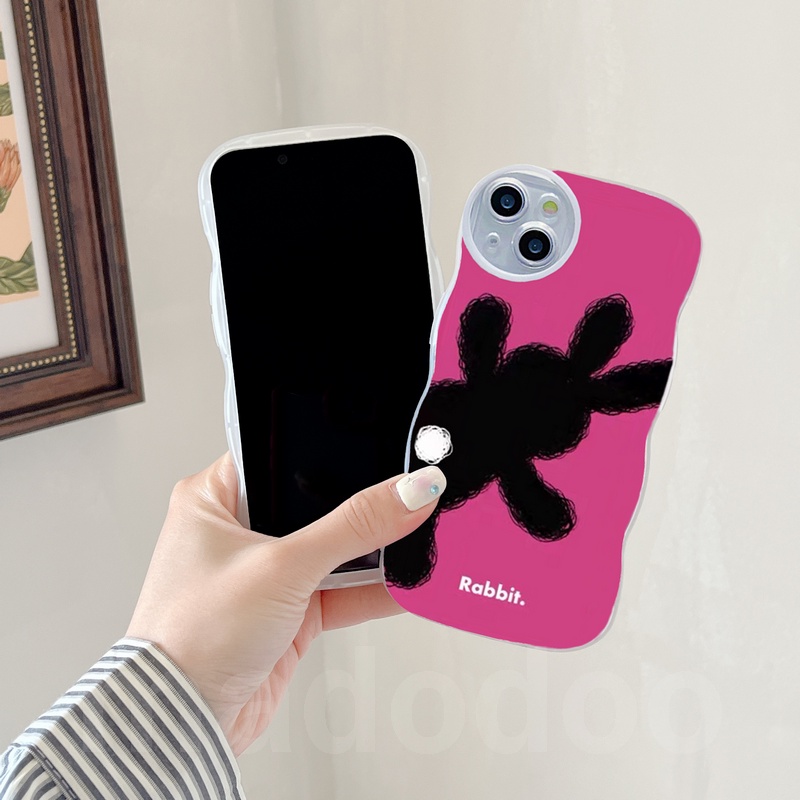 Couple Casing Redmi 9T Note 7 6 5 Pro 4 4X Plus S2 Mi 13T Cute Wavy edge Bear Rabbit graffiti Wave Edge Cartoon Airbag Shockproof Soft Phone Case BFF Clear Lens Back Cover BW 90