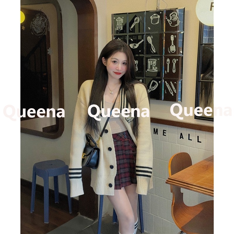 Queena Áo Len áo khoác cardigan áo cardigan Thời trang hàn quốc A21K0HM 35Z230831