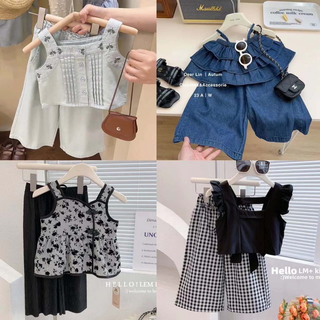 Set Áo Thun + Quần Thêu Hoa Phong Cách Hàn Quốc Thời Trang Mùa Hè 2023 Mới Cho Bé Gái