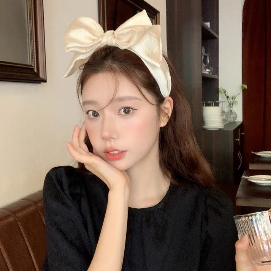 Băng Đô Cài Tóc Bản Rộng Đính Nơ Dễ Thương Phong Cách Hàn Quốc