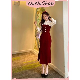 [New Sales 2024] Đầm body dáng dài, cổ sơ mi, tay dài, chất nhung cứng siêu xinh, thích hợp đi chơi, đi tiệc, đi cưới
