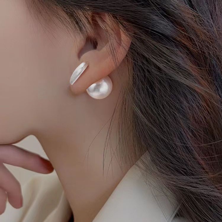 Ahellogirl Bông Tai Mạ Bạc 925 Hình Trái Tim Đính Ngọc Trai Phong Cách Hàn Quốc