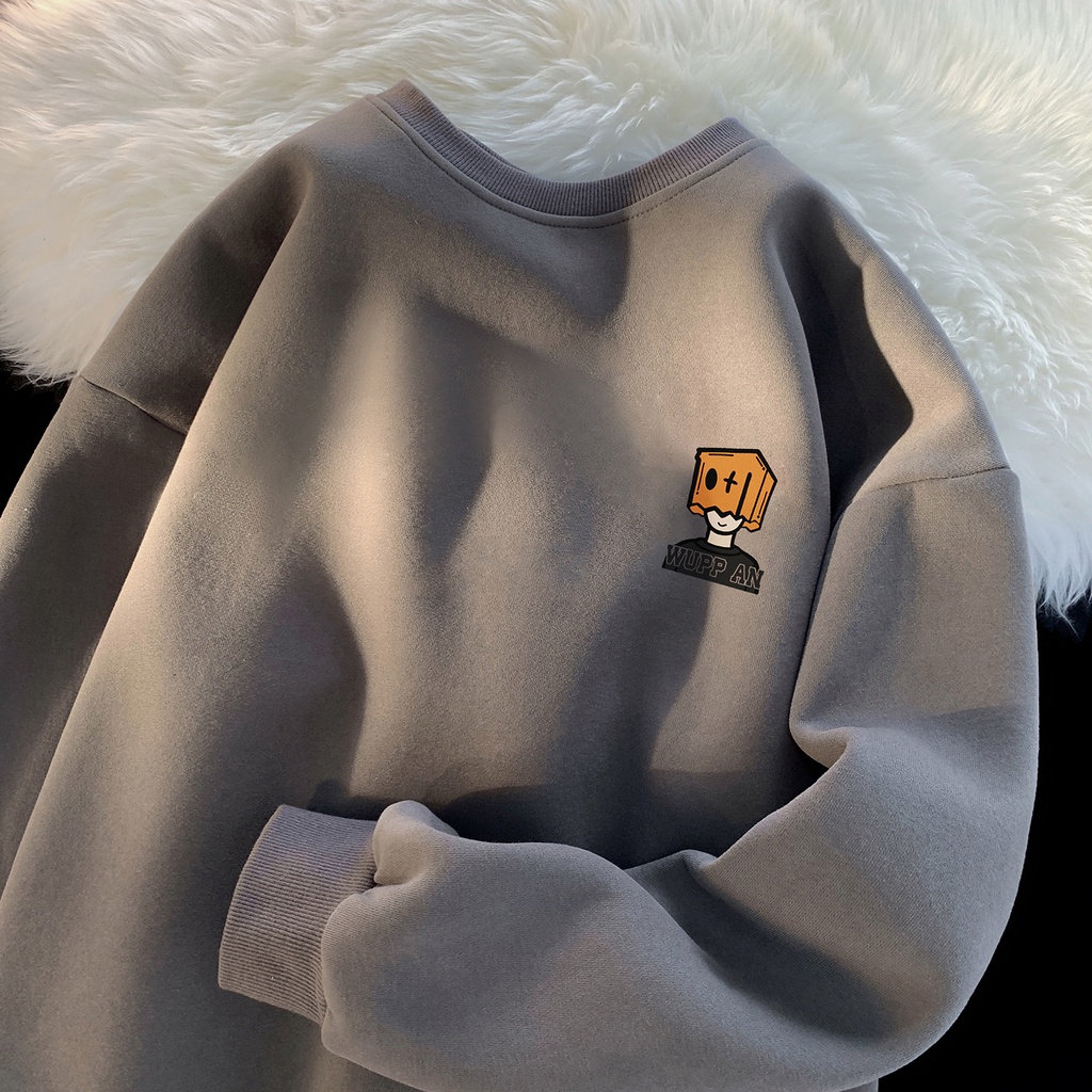 Áo sweater Tay Dài Cổ Tròn Vải Nhung Oversize Phong Cách Đường Phố Mỹ Cá Tính Dành Cho Nam