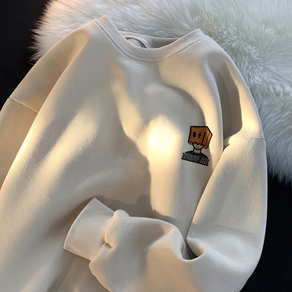 Áo sweater Tay Dài Cổ Tròn Vải Nhung Oversize Phong Cách Đường Phố Mỹ Cá Tính Dành Cho Nam