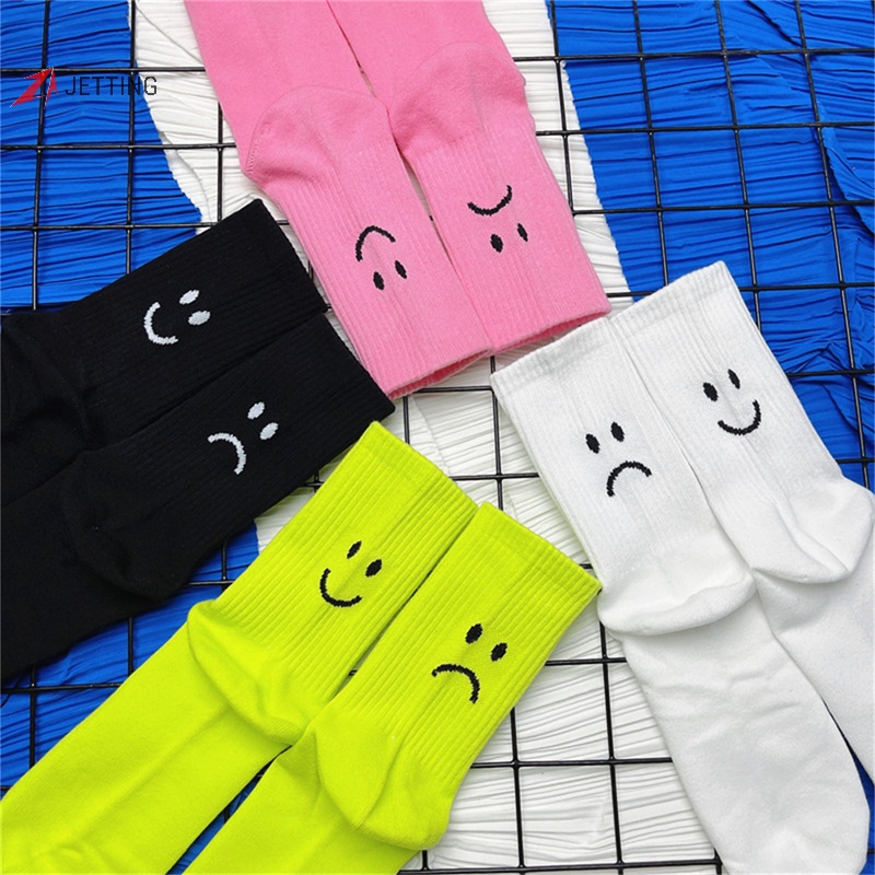 Vớ cotton Màu Trơn In Hình Mặt Cười Vui Nhộn Thời Trang Cho Cặp Đôi